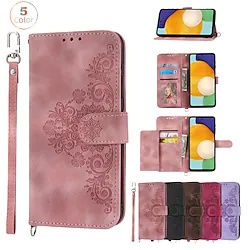 Phone Case For Samsung Galaxy Wallet Card A73 A53 A33 S22 Ultra Plus S21 FE S20 with Wrist Strap Card Holder Slots Kickstand Solid Colored Flower TPU PU Leather Lightinthebox