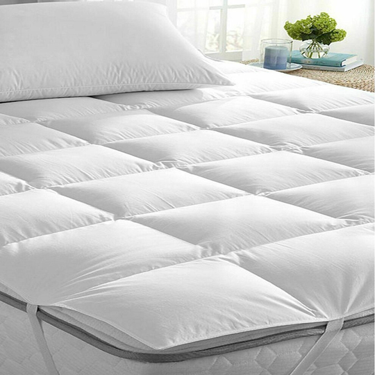 (5cm Microfiber Topper (Double)) Premium Microfiber Mattress Toppers 5cm,10cm Thick Box Stitched Elasticated Corner Straps Well Padded Toppers.