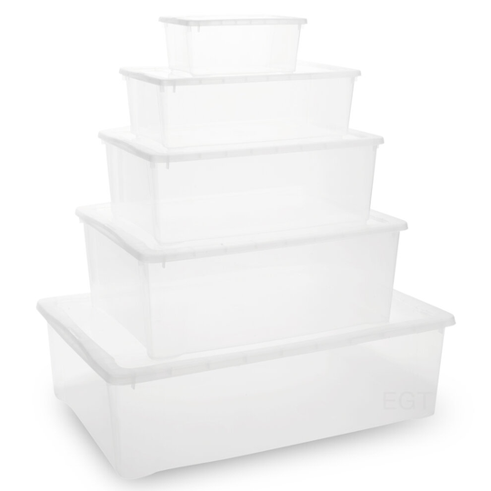 (1, Size 4 - 42 x 34 x 15) Plastic Stackable Storage Boxes + Lids Containers