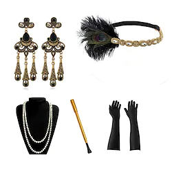 The Great Gatsby Charleston Vintage Roaring 20s 1920s The Great Gatsby Gloves Flapper Headband Women's Tassel Fringe Costume Head Jewelry Earrings Vintage Cosplay Gloves / Headwear / Headwear Lightinthebox