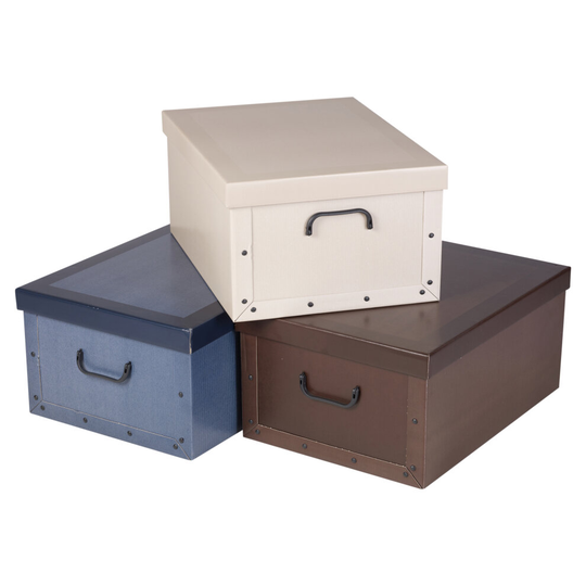 (Traditional Design) 3 Underbed Cardboard Storage Boxes Lids Handles