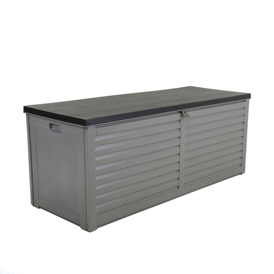 Charles Bentley 390L Large Outdoor Garden Plastic Storage Box, Padlock Hasp, 143.5 x 53.4 x 56.8cm, Grey/Black