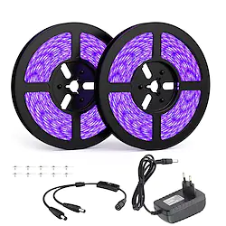 LED Strip Light 2X5M 32.8ft LED UV Black Light Strip Kit 600 Units UV Lamp Beads 12V Flexible Blacklight Fixtures 10m LED Ribbon Waterproof for Indoor Fluorescent Dance Party Stage Lighting Body Paint Lightinthebox