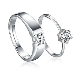Men Women Couple Rings Wedding Classic Silver S925 Sterling Silver Precious Stylish Simple 1 Pair Zircon Lightinthebox