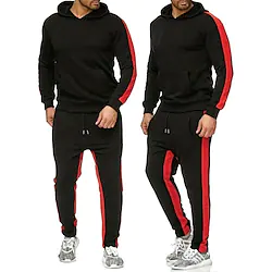 Men's Tracksuit Sweatsuit 2 Piece Street Winter Long Sleeve Thermal Warm Breathable Moisture Wicking Fitness Gym Workout Running Sportswear Activewear Stripes Black Yellow Red Lightinthebox