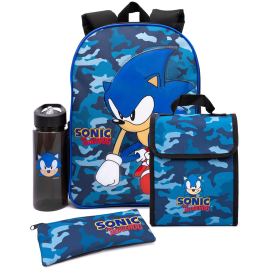 Sonic The Hedgehog Backpack Set Kids 4 Piece Camo Lunch Box Water Bottle