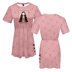 Inspired by Demon Slayer Kamado Nezuko Dress Cartoon Manga Anime Harajuku Graphic Kawaii Dress For Women's Adults' 3D Print 100% Polyester Lightinthebox