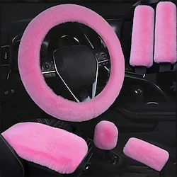 6 Pcs/Set Fluffy Faux Wool Car Steering Wheel Cover Furry Seatbelt Shoulder Pads Auto Center Console Armrest Pads Gear Shift Knob Cover Handbrake Cover Universal Warm Winter Lightinthebox