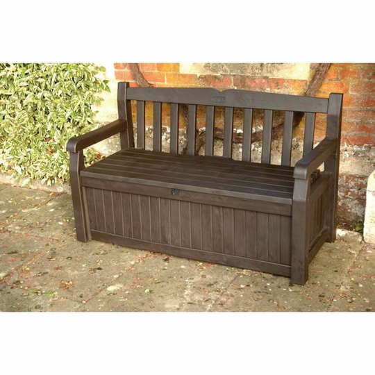 KETER ICENI EDEN PLASTIC GARDEN STORAGE BENCH BOX BROWN WATERPROOF