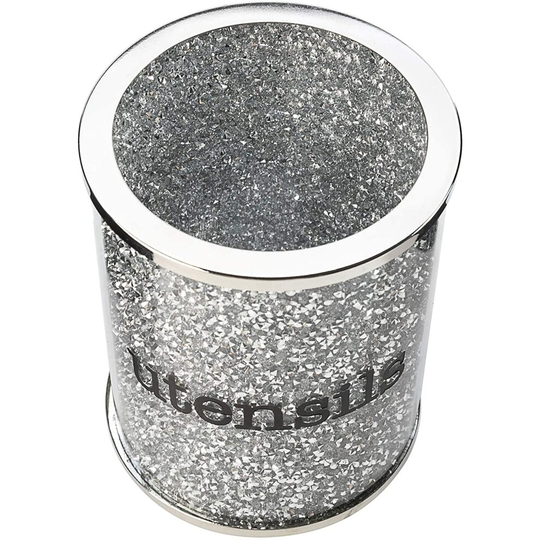 Crystal Utensil Holders Sparkle Crushed Diamond Filled Metal Frame Round Gift Box