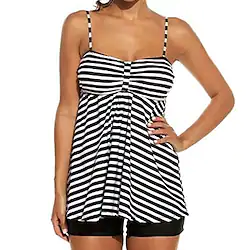 Women's Swimwear Tankini 2 Piece Plus Size Swimsuit Open Back for Big Busts Print Striped Dot Green Black Blue Camisole Strap Bathing Suits New Vacation Fashion / Modern / Padded Bras Lightinthebox