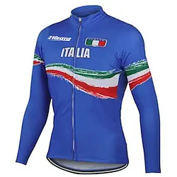 21Grams Men's Cycling Jersey Long Sleeve Winter Bike Jersey Top with 3 Rear Pockets Mountain Bike MTB Road Bike Cycling Thermal Warm UV Resistant Cycling Breathable Blue Italy National Flag Fleece Lightinthebox