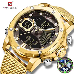 NAVIFORCE Original Watches For Men Luxury Brand Quartz Dual Display Military Sports Wrist Watch Mesh Steel Band Waterproof Clock Lightinthebox