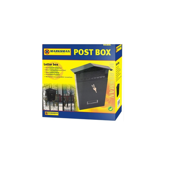 Marksman Wall Mounted Small Black Outdoor Letter Post Box With Key