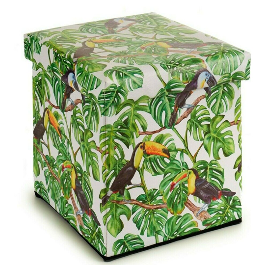 Ottoman Pouffe Faux Leather Foldable Toucan Theme Storage Box And Seat 31x31cm