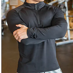 Men's Compression Shirt Running Shirt Half Zip Long Sleeve Compression Clothing Athletic Athleisure Winter Breathable Quick Dry Soft Running Jogging Training Sportswear Activewear Solid Colored Black Lightinthebox