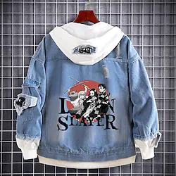 Inspired by Demon Slayer Kamado Nezuko Agatsuma Zenitsu Kamado Tanjirou Coat Hoodie Outerwear Anime Denim Jacket Graphic Coat For Men's Women's Unisex Adults' Hot Stamping Denim Lightinthebox