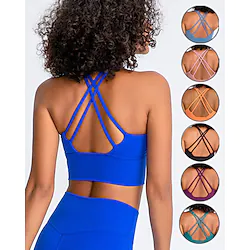 Women's Sports Bra High Support Cross Back Removable Pad Solid Color Light Purple Emerald Green Spandex Yoga Fitness Gym Workout Bra Top Sport Activewear High Impact Breathable Quick Dry Stretchy Lightinthebox