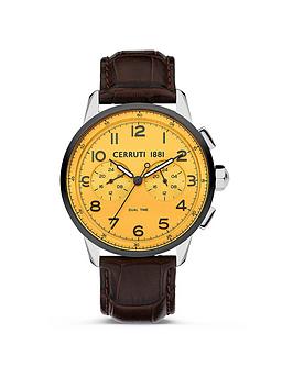 Cerruti Mucciano Watch With Orange Dial And Brown Leather Strap