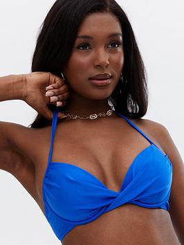 New Look Cross Front Underwired Bikini Top - Bright Blue , Bright Blue, Size 32B, Women