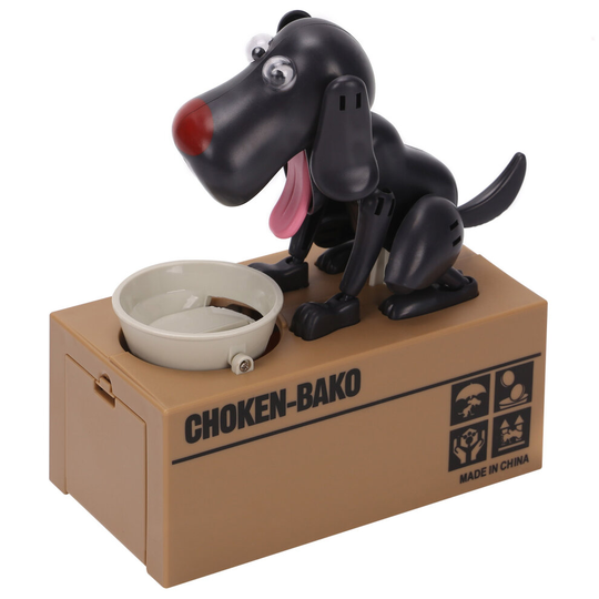 (Black) Puppy Bank Money Coin Saving Box Gift Stealing Eating Coin Storage