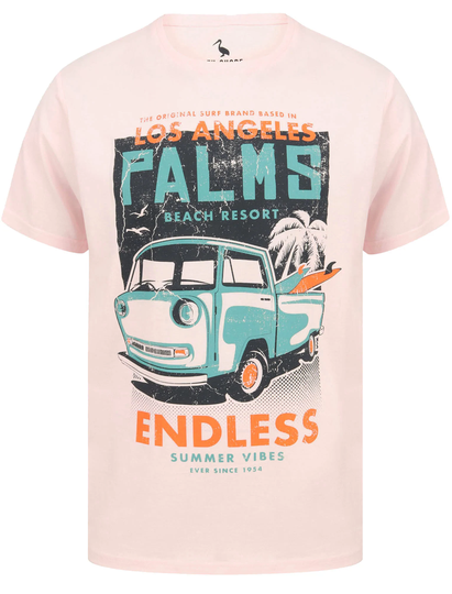 T-Shirts Palms Van Motif Cotton Jersey T-Shirt in Blushing Pink - South Shore / S - Tokyo Laundry