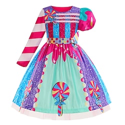 Rainbow Candyland Fairytale Princess Flower Girl Dress Theme Party Costume Tulle Dresses Girls' Movie Cosplay Cosplay Halloween Fuchsia Dress Halloween Carnival Masquerade Polyester Lightinthebox