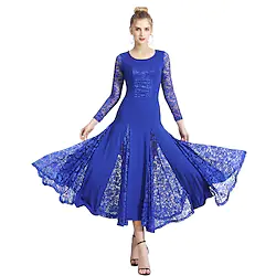 Ballroom Dance Dress Pleats Split Joint Women's Training Performance Long Sleeve Natural Lace Milk Fiber Lightinthebox