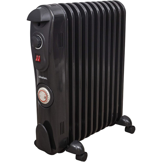 (Black) Schallen 2500W 11 Fin Oil Filled Radiator Heater with Timer