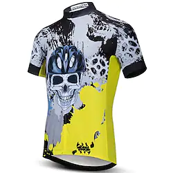 21Grams Men's Cycling Jersey Short Sleeve Bike Top with 3 Rear Pockets Mountain Bike MTB Road Bike Cycling Breathable Quick Dry Moisture Wicking Reflective Strips Dark Grey Black Yellow Skull Spandex Lightinthebox