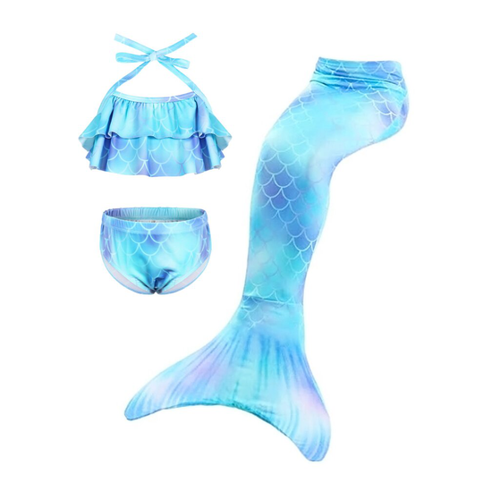 (Blue/None, 11-12 Years) Jurebecia Girls Swimsuit Mermaid Swimming Costume Girls Little Mermaid Costume Mermaid Tail Kids Swimmable 3Pcs Mermaid Swims