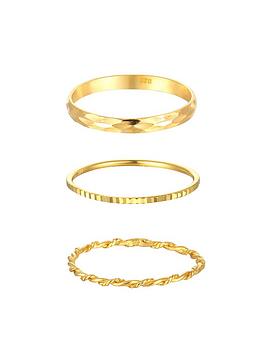 Seol + Gold Set of Three 18ct Gold Plated Sterling Silver Stacking Rings, Yellow Gold, Size J, Women