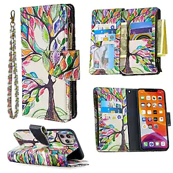 Phone Case For Apple Wallet Card iPhone 14 Pro Max 13 12 11 Pro Max Mini X XR XS 8 7 Plus Zipper Full Body Protective with Phone Strap Tree PU Leather Lightinthebox