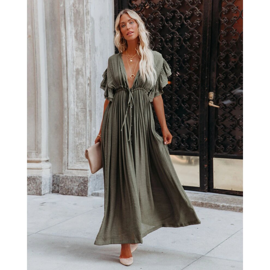 (green) Bikini Cover-ups Long White Tunic Casual Summer Beach Dress