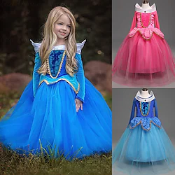 Cinderella Dress Flower Girl Dress Girls' Movie Cosplay A-Line Slip Rosy Pink Blue Dress Christmas Masquerade Lightinthebox