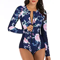 Women's Rash guard Swimsuit One Piece Swimsuit UPF50 Quick Dry Lightweight Long Sleeve Bodysuit Bathing Suit Front Zip Swimming Surfing Beach Water Sports Spring Summer Autumn Lightinthebox