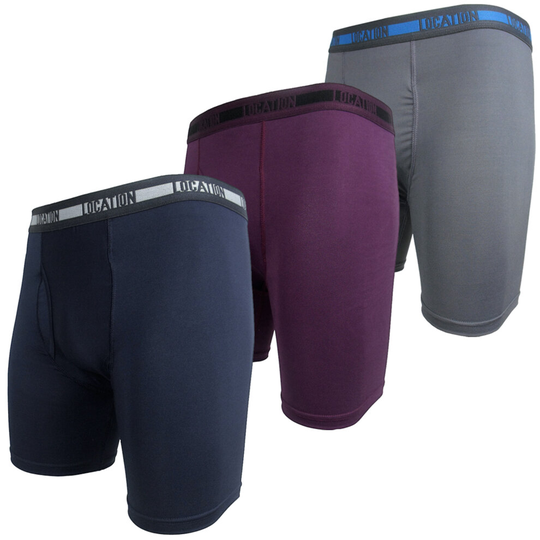 (Contender 2, L) Mens Location Boxers 3 Pack Sports Longer Leg Boxer Shorts Adults Underwear