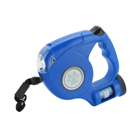 (Blue ) Dog Leads Lead Retractable Training Pet Leash Extending Tape Cord With Light