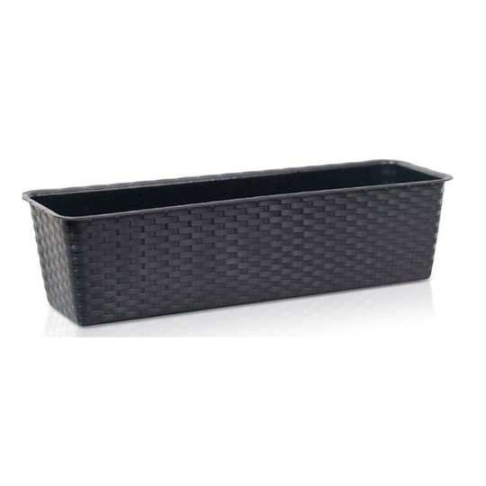 Extra Large 70cm Black Rattan Plastic Trough Planters Window Sill Box Plant Pot