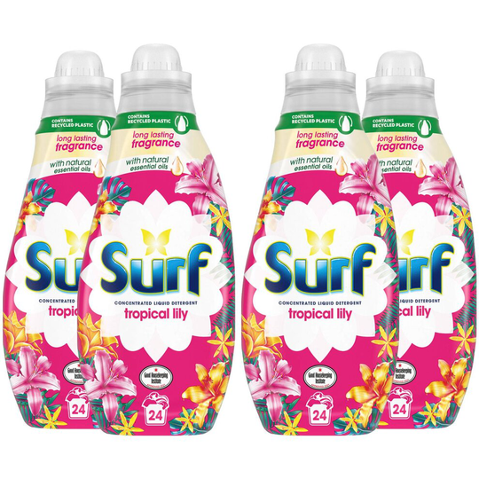 4x 24W Surf Tropical Oasis Lasting Fragrance Liquid Detergent 648ml
