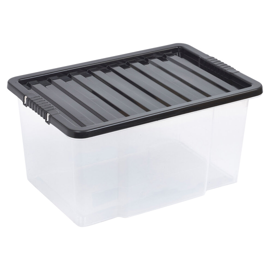 (50L, Black) 5 X Storage Boxes Stackable Container Lightweight