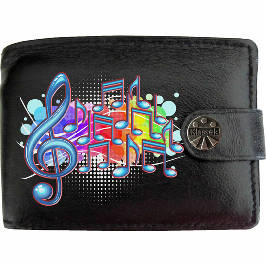 (Standard) Music Notes Bubbles Floating Air Mens Wallet Chain Leather Coin Pocket Klassek RFID Blocking Credit Card Slots and Metal Gift Box