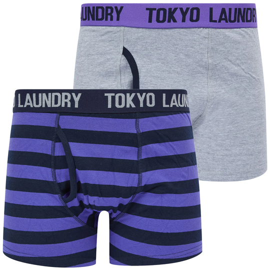 Mens Underwear Samein (2 Pack) Striped Boxer Shorts Set in Purple Opulence / Light Grey Marl - Tokyo Laundry / S - Tokyo Laundry