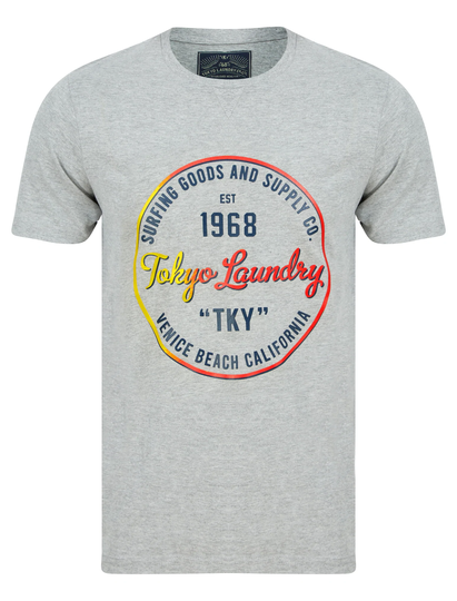 T-Shirts Rainbow Surf Motif Cotton Jersey T-Shirt in Light Grey Marl - Tokyo Laundry / S - Tokyo Laundry