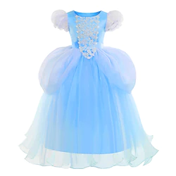 Cinderella Fairytale Princess Flower Girl Dress Theme Party Costume Tulle Dresses Girls' Movie Cosplay Cosplay Halloween Blue Light Blue Dress Halloween Carnival Masquerade Cotton Lightinthebox