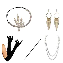 Charleston Vintage Roaring 20s 1920s The Great Gatsby All Seasons Flapper Headband Accesories Set Women's Adults' Feather Costume Head Jewelry Drop Earrings Vintage Necklace Vintage Cosplay Carnival Lightinthebox