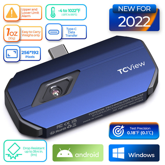 TOPDON TC001 Thermal Imaging Camera 256x192 IR High Resolution Thermal Imager Optimized Temperature Accuracy for Smartphones, Tablets & PC