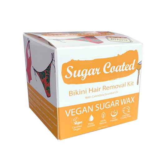 Sugar Coated Hair Removal Wax Kit for Bikini Line 250g- 100% Natural Vegan Sugar Wax, Gentler Than Waxing & Easy To Use & Mess-Free