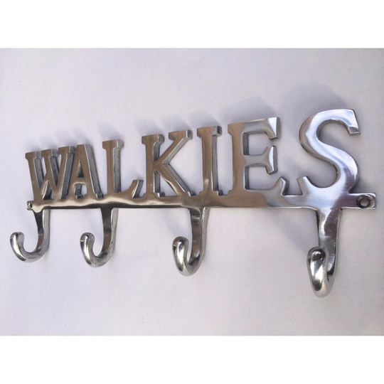 WALKIES Dog Pet Lead Leash Holder Rack 4 Hooks " WALKIES " Aluminium Wall Hook Hanger Chrome colour
