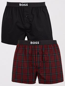 Boss 2 Pack Woven Check Boxer Shorts - Bright Red